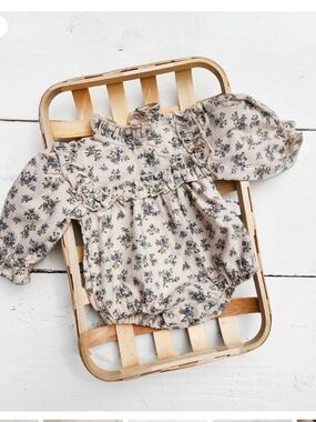 Olive & Cradle Floral Baby Romper in Cream with Flower Accents